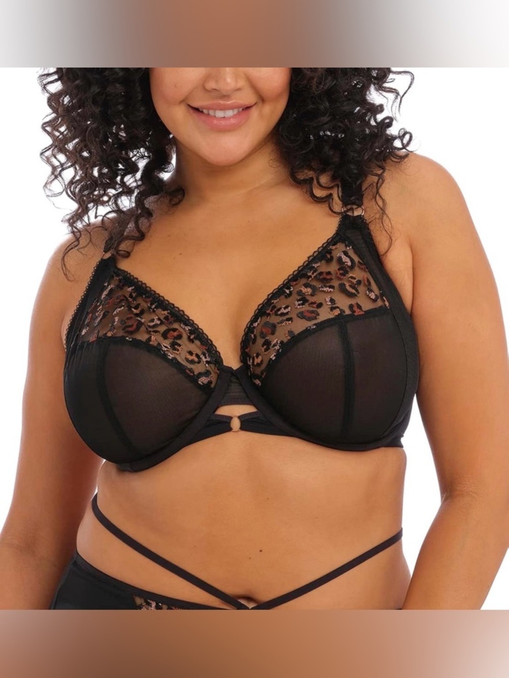 Elomi Namrah Underwire Bandless Plunge Bra Women's 32J Navy Sheer Hook & Eye